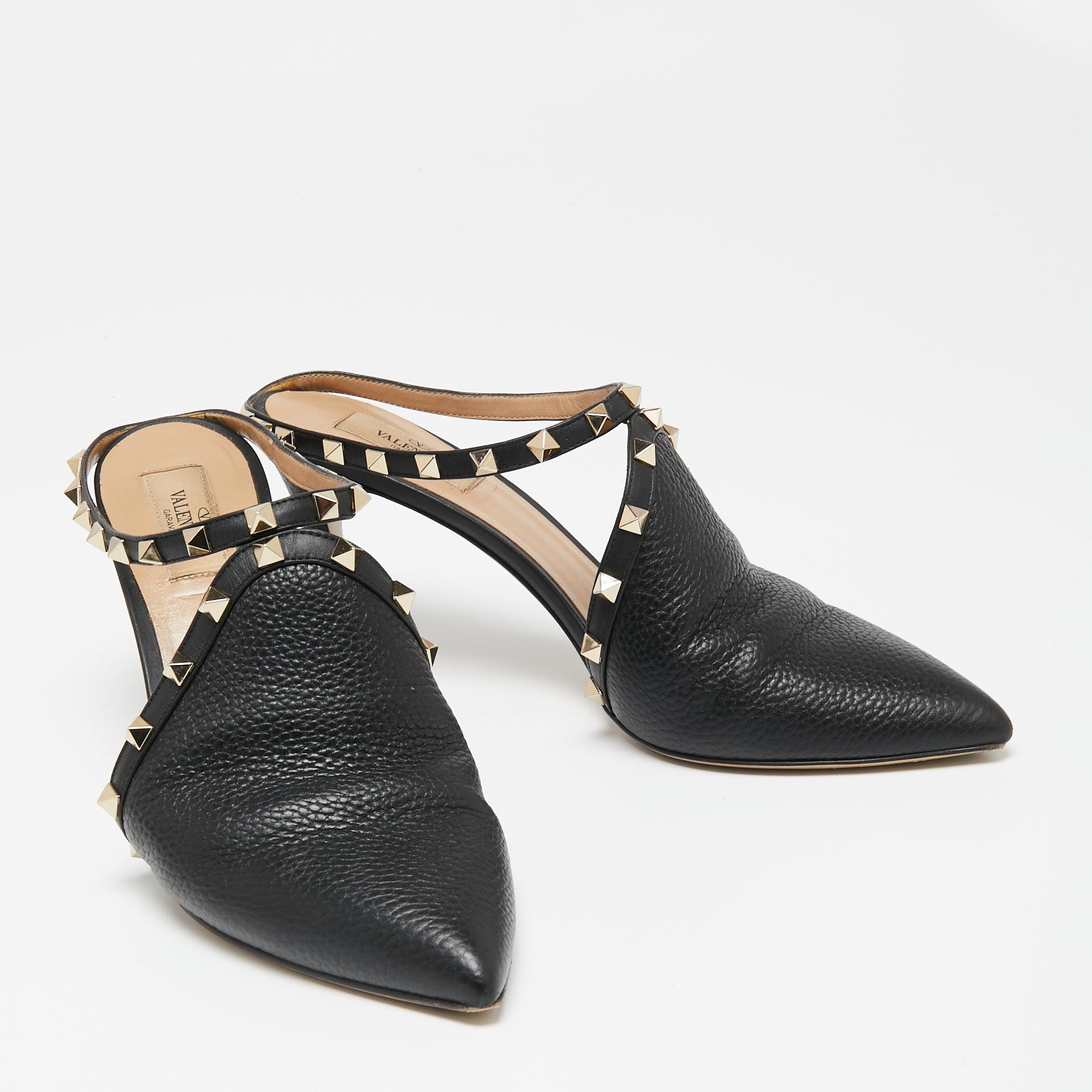 Valentino Black Leather Rockstud Mule Sandals Size 41.5 For Sale 1