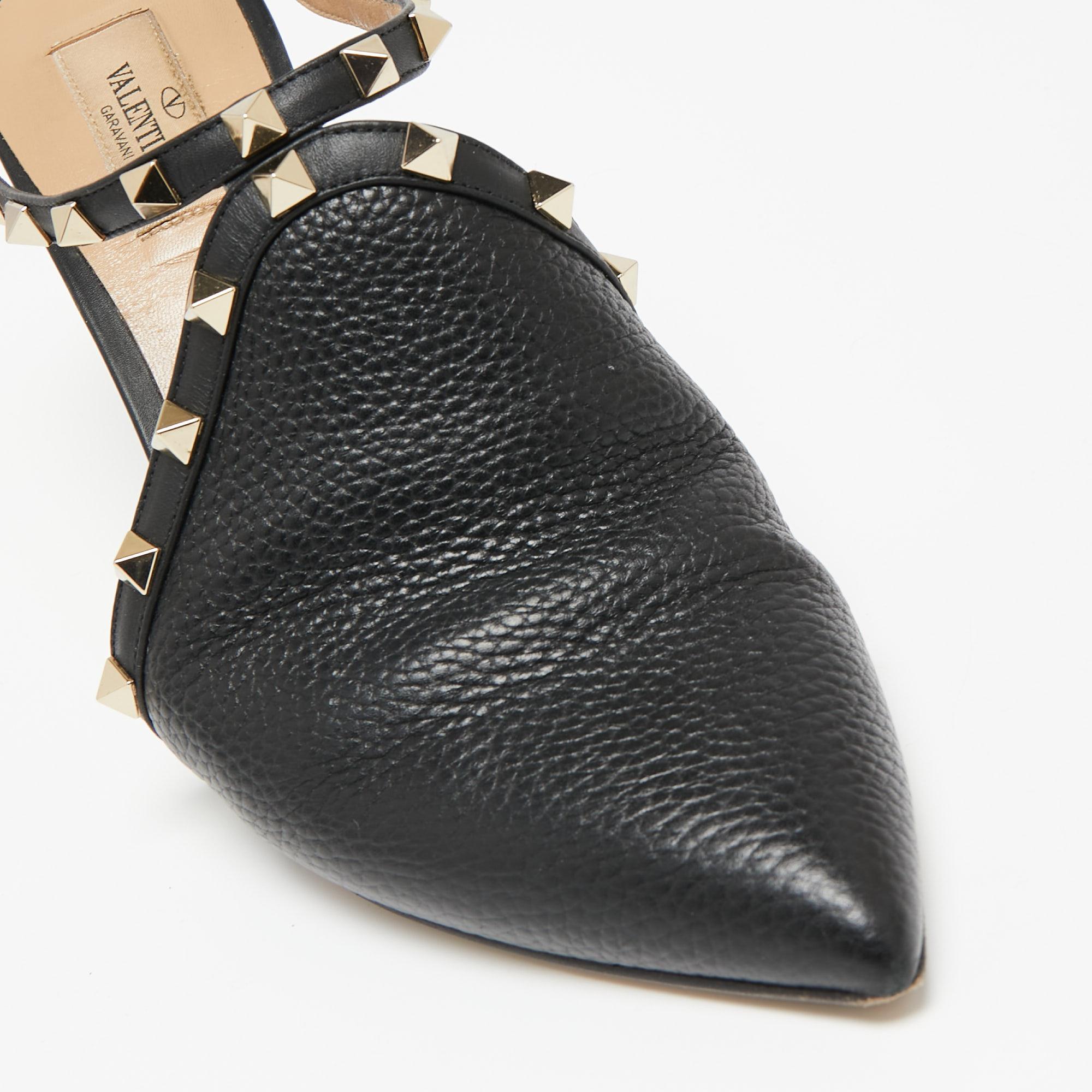Valentino Black Leather Rockstud Mule Sandals Size 41.5 For Sale 4