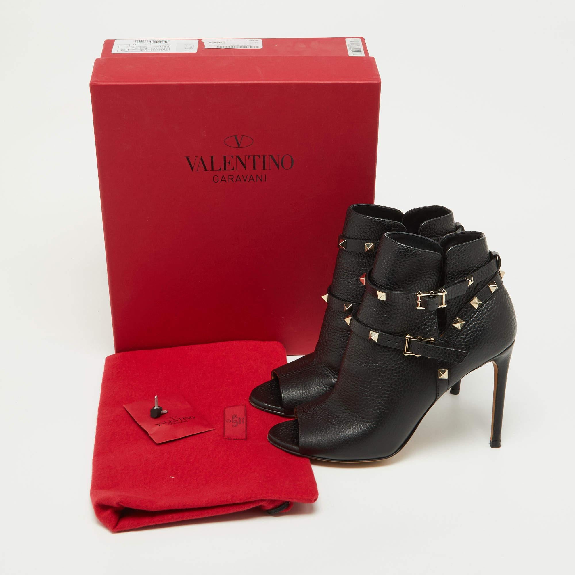 Valentino Black Leather Rockstud Open Toe Ankle Boots Size 38 4