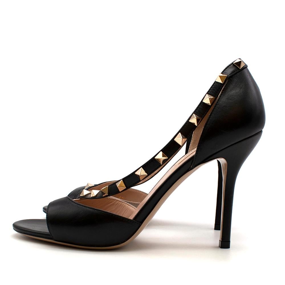 Women's or Men's Valentino Black Leather Rockstud Open Toe Sandals - Size 38