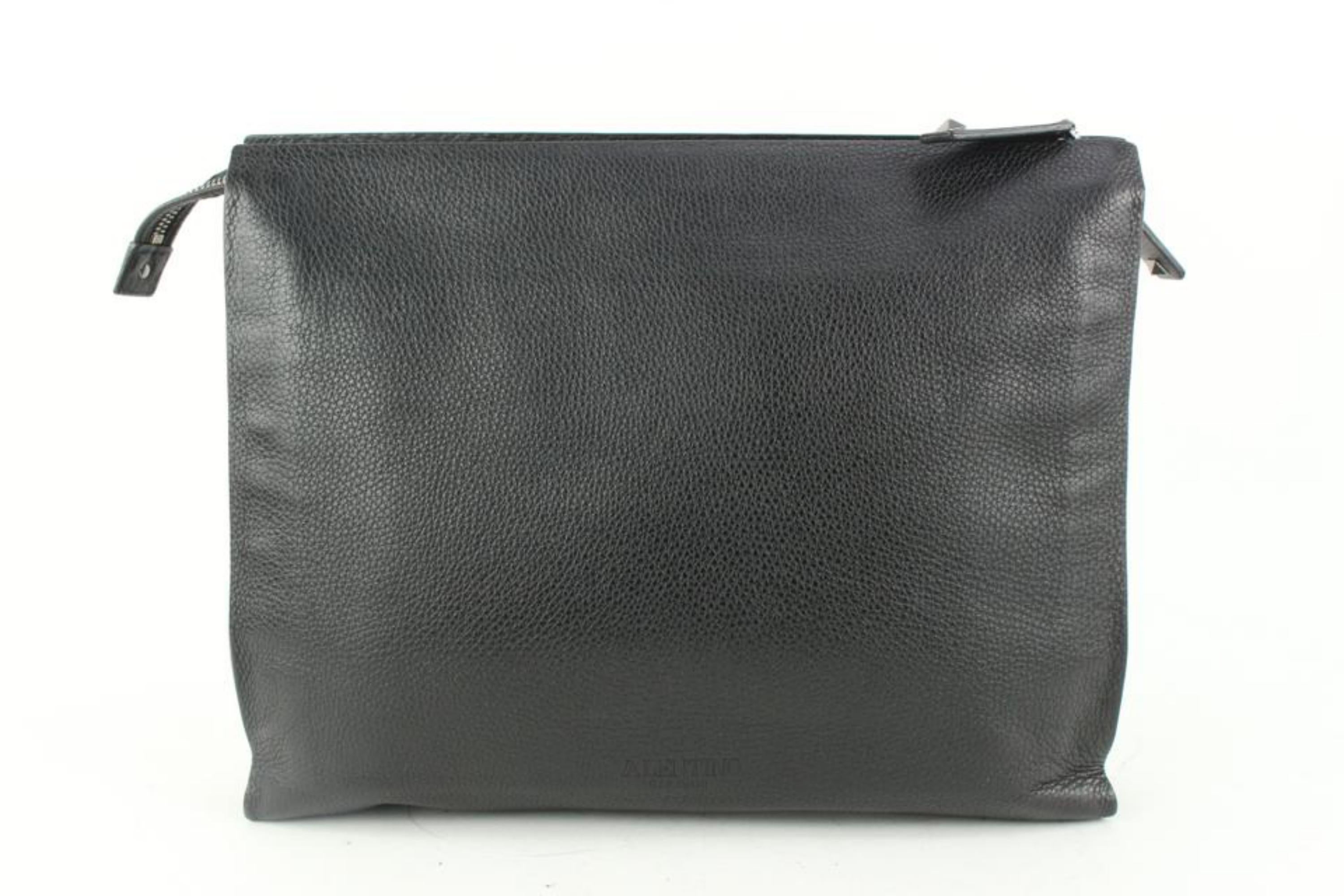 Valentino Black Leather Rockstud Panel Clutch Handle Bag 111va17 3