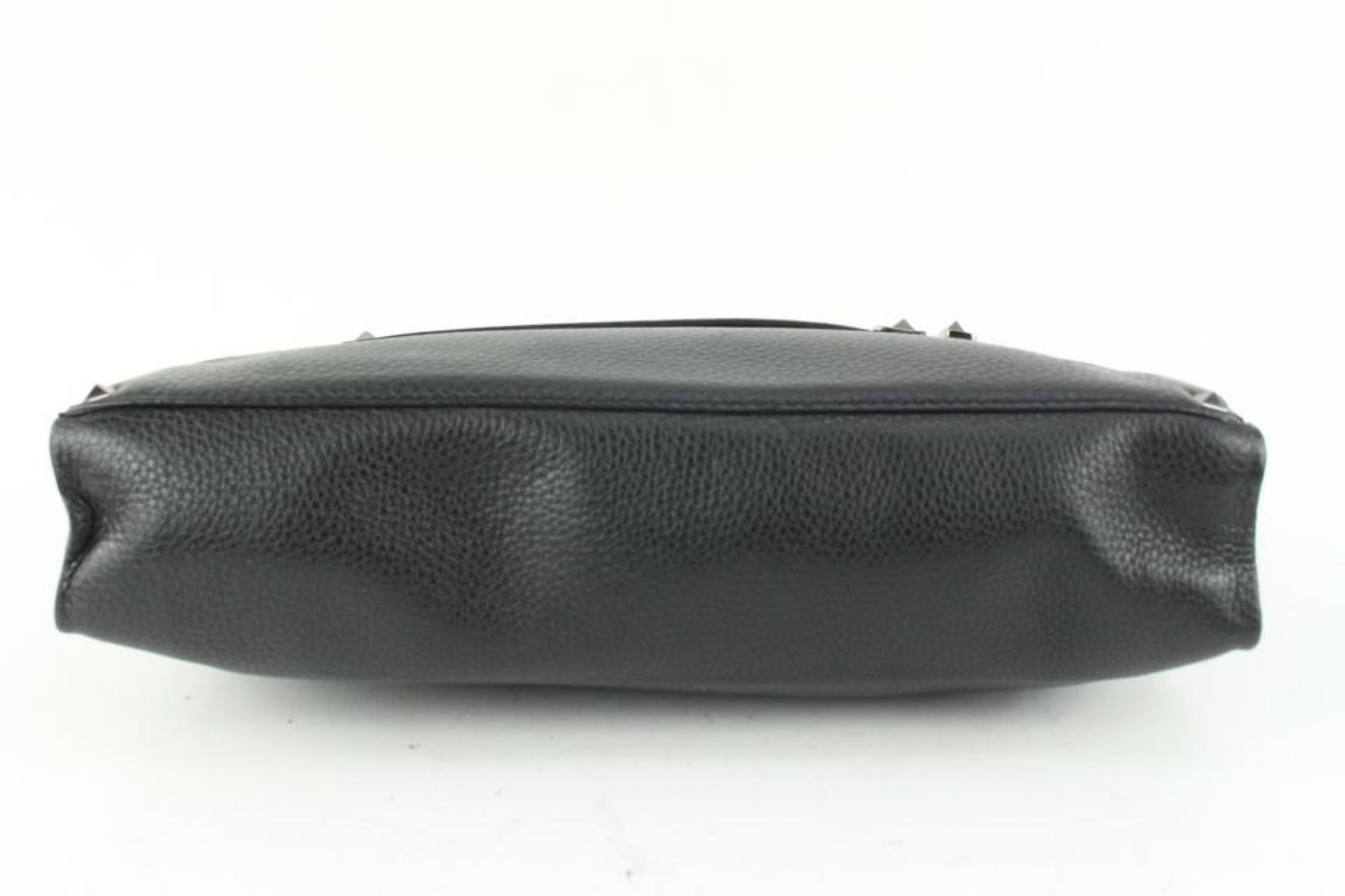 Valentino Black Leather Rockstud Panel Clutch Handle Bag 111va17 For Sale 4