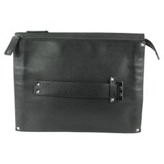 Used Valentino Black Leather Rockstud Panel Clutch Handle Bag 111va17