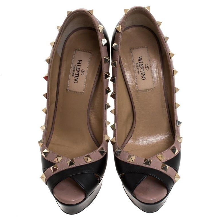 valentino rockstud peep toe booties