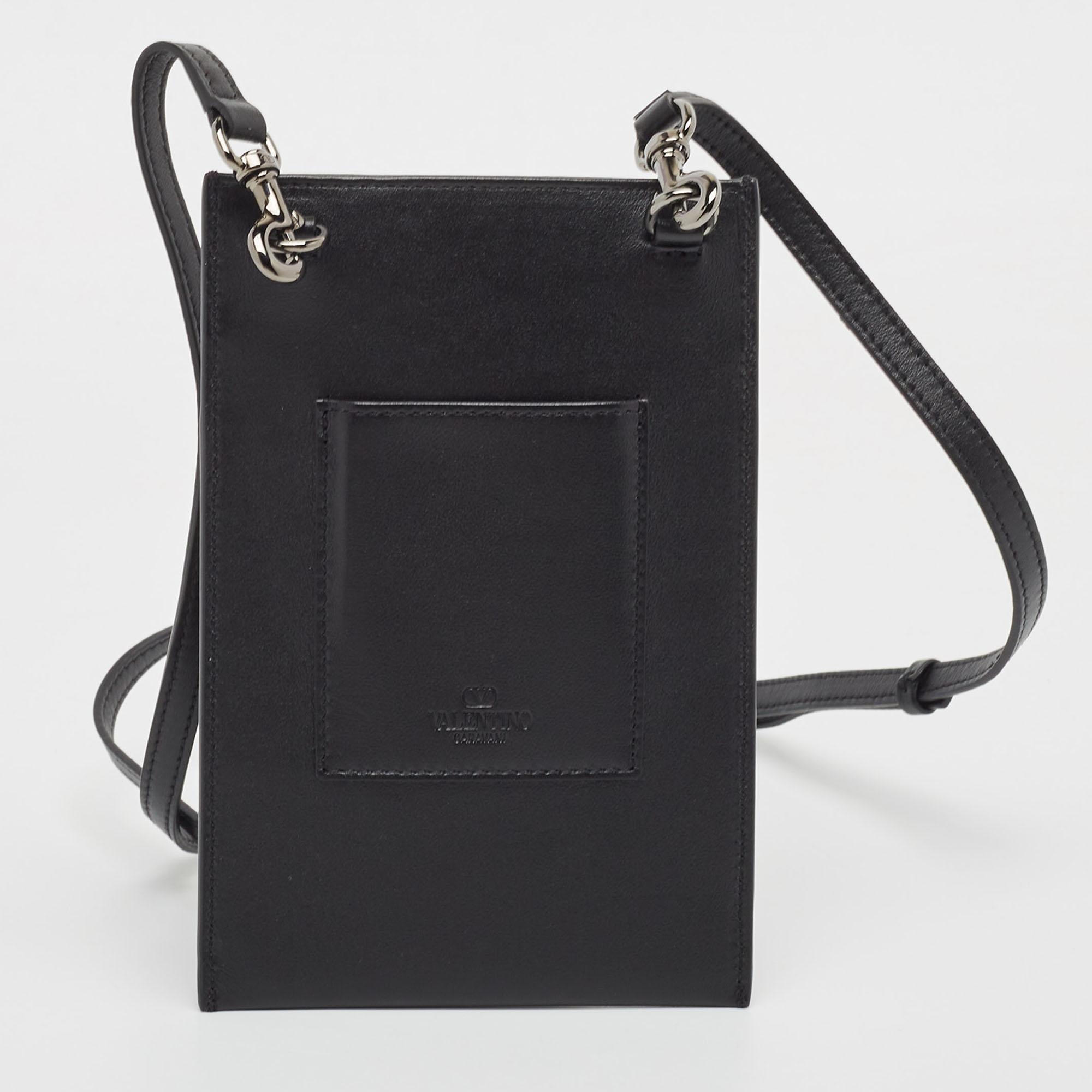 Women's Valentino Black Leather Rockstud Phone Crossbody Bag