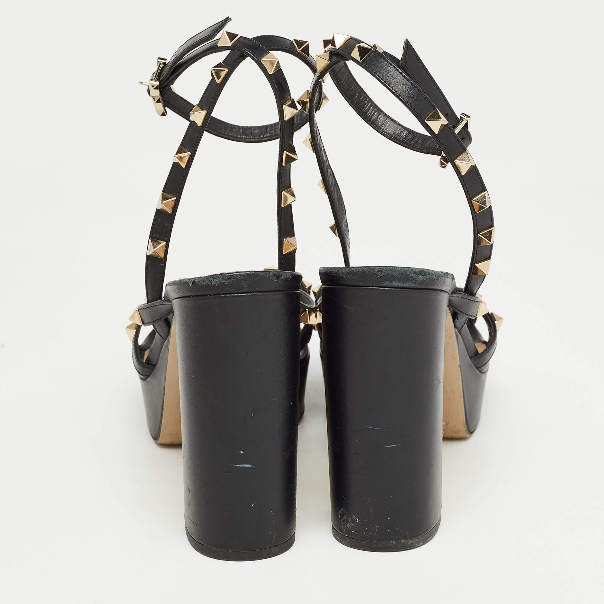 Valentino Black Leather Rockstud Platform Ankle Strap Sandals Size 41 For Sale 1