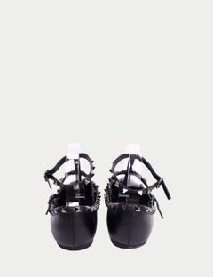 Valentino Black Leather Rockstud Pointed-Toe Flats - EU 38.5