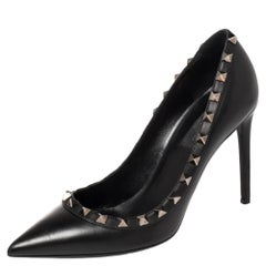 Valentino Black Leather Rockstud Pointed Toe Pumps Size 37