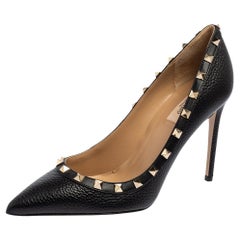 Valentino Black Leather Rockstud Pointed-Toe Pumps Size 39.5