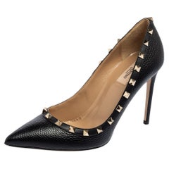 Valentino Black Leather Rockstud Pointed-Toe Pumps Size 40