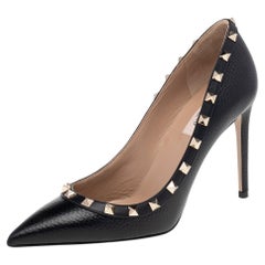 Valentino Black Leather Rockstud Pointed Toe Pumps Size EU 37.5