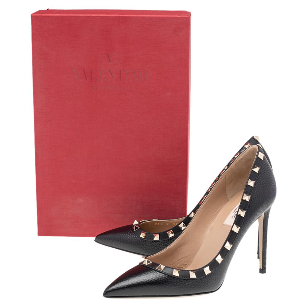 Women's Valentino Black Leather Rockstud Pointed Toe Pumps Size EU 39