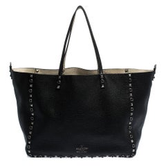 Valentino Black Leather Rockstud Reversible Tote