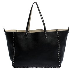 Valentino Black Leather Rockstud Reversible Tote