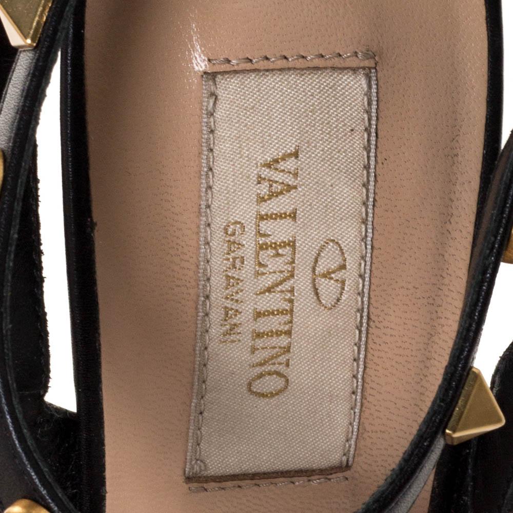 Valentino Black Leather Rockstud Rolling Ankle Strap Sandals Size 37.5 2