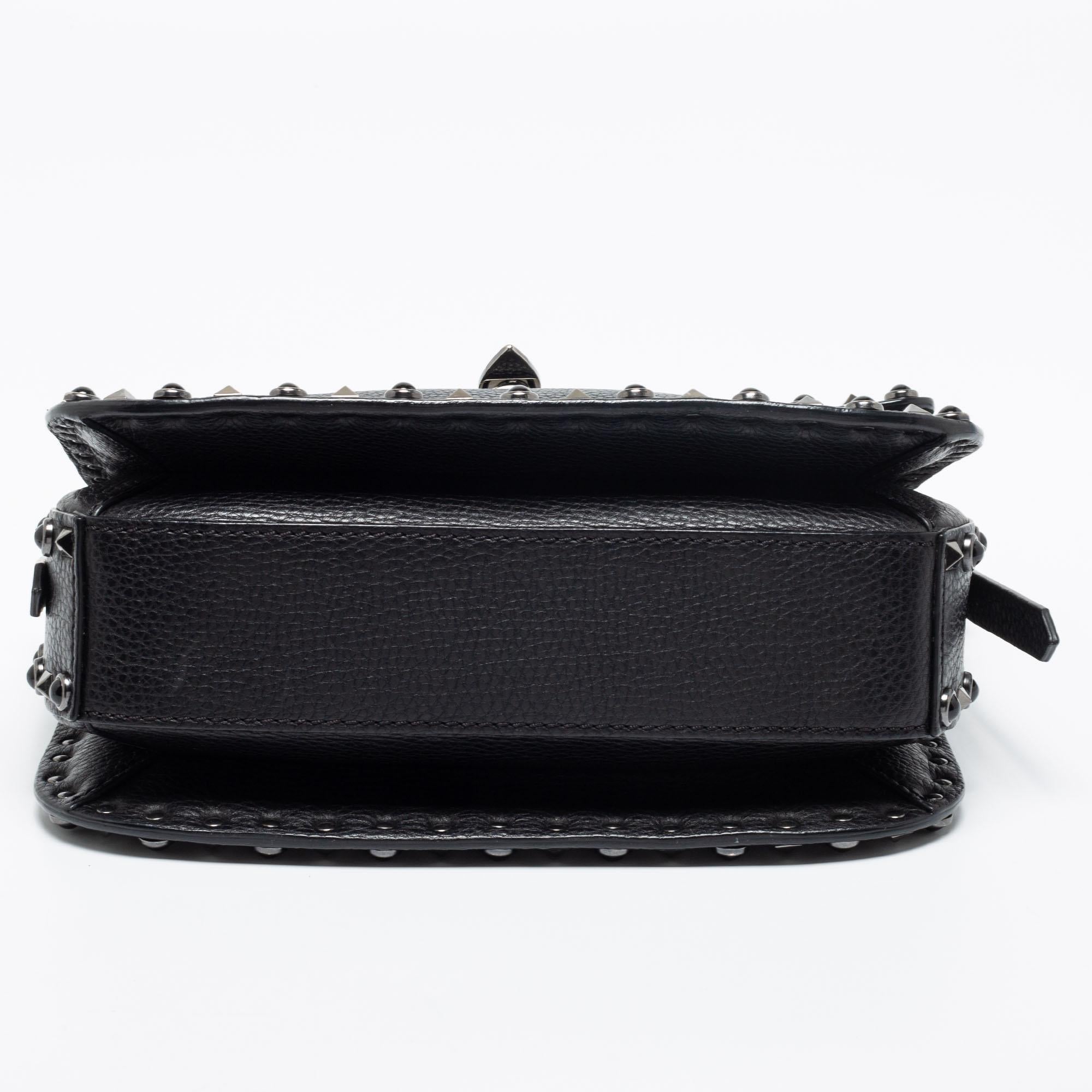 Valentino Black Leather Rockstud Rolling Shoulder Bag 1