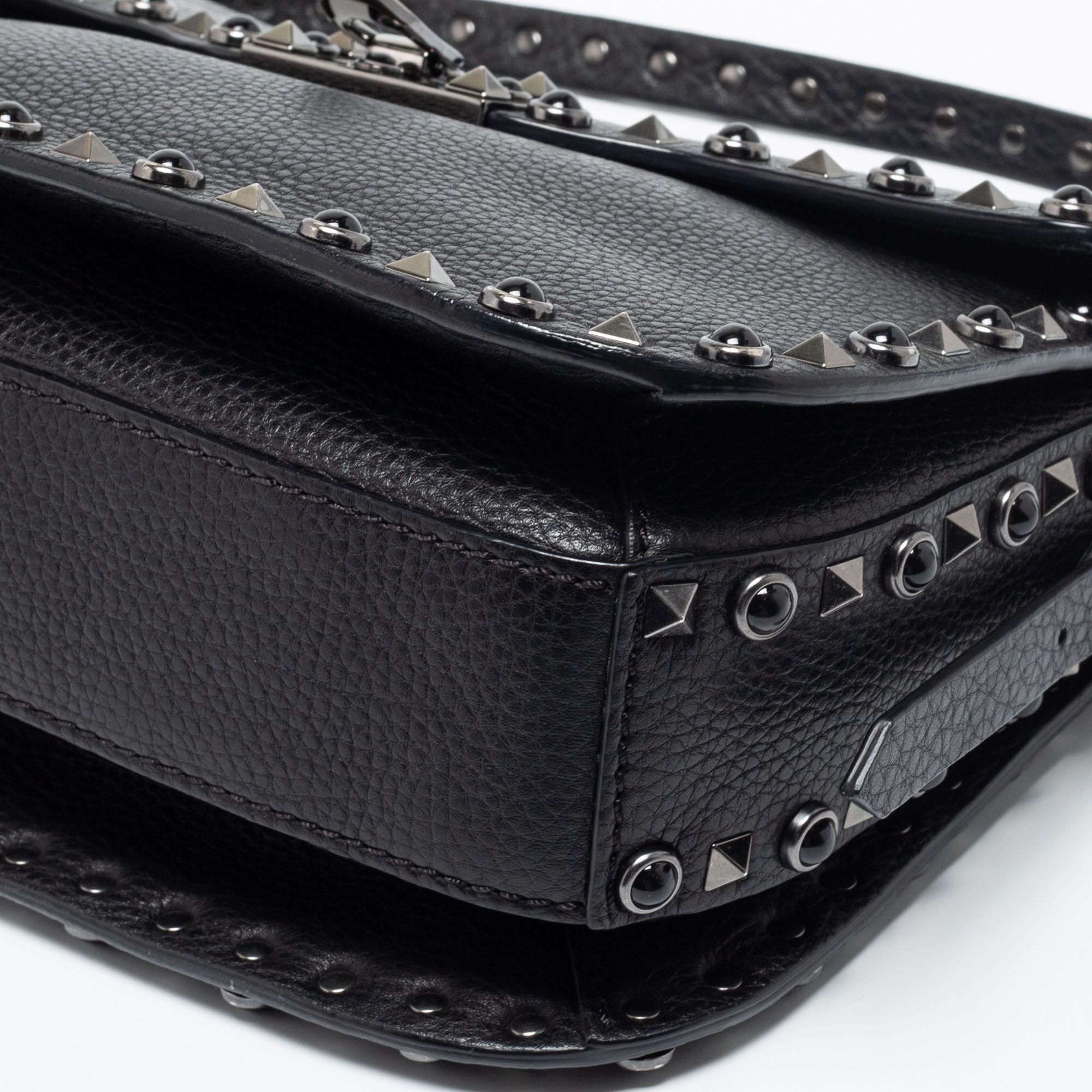 Valentino Black Leather Rockstud Rolling Shoulder Bag 2