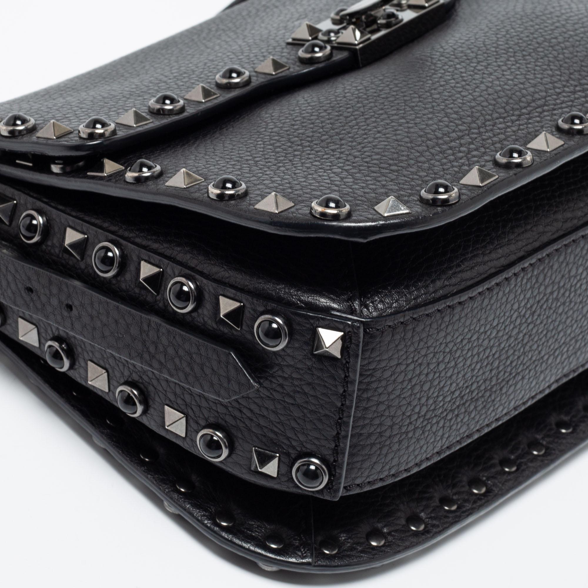 Valentino Black Leather Rockstud Rolling Shoulder Bag 3