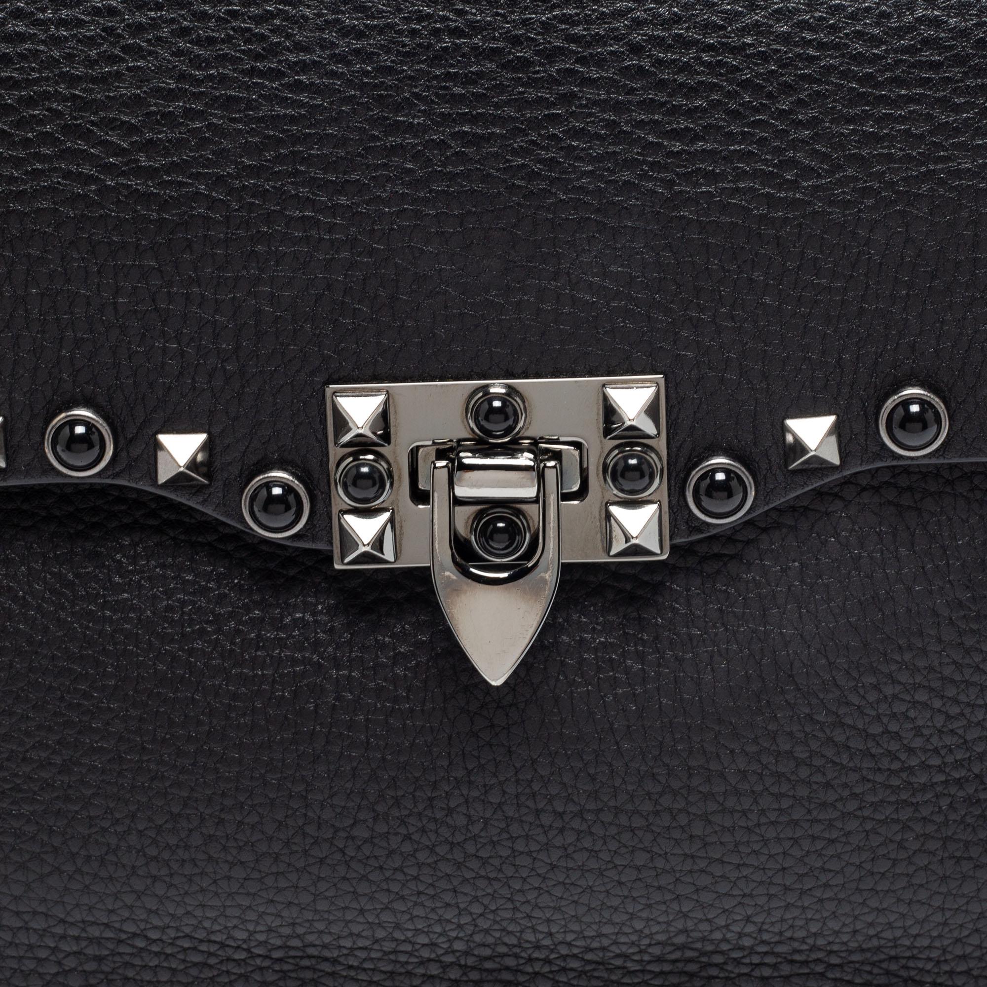 Valentino Black Leather Rockstud Rolling Shoulder Bag 4