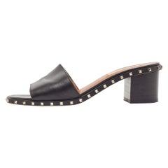Valentino Black Leather Rockstud Slide Sandals Size 35.5