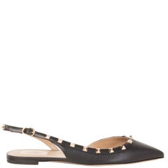 VALENTINO black leather ROCKSTUD Slingback Ballet Shoes 40