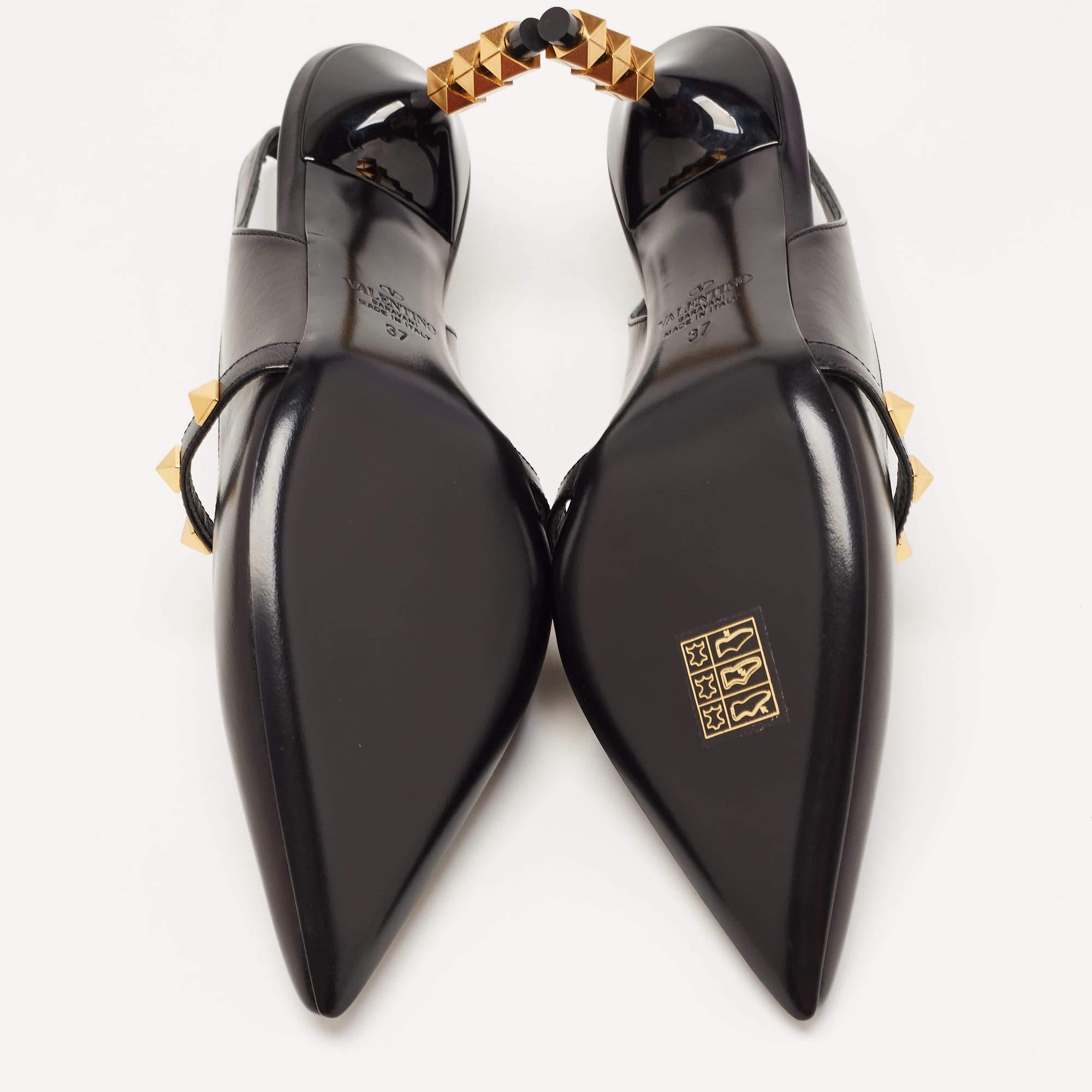 Women's Valentino Black Leather Rockstud Slingback Pumps Size 37
