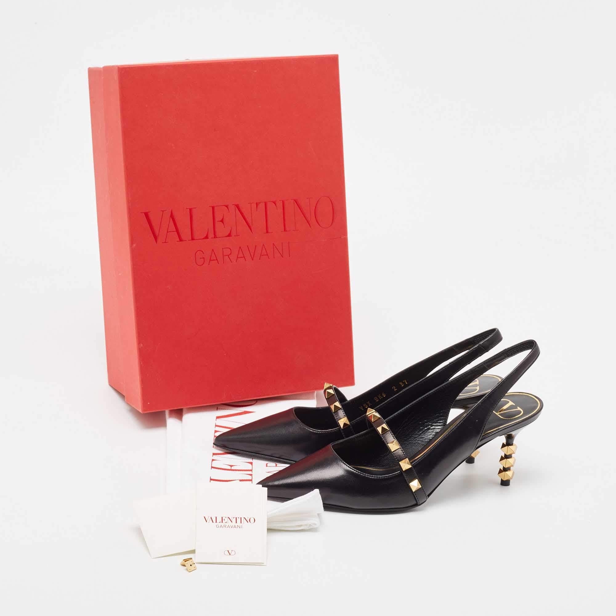 Valentino Black Leather Rockstud Slingback Pumps Size 37 5