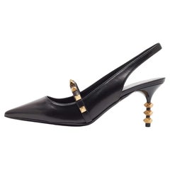 Valentino Black Leather Rockstud Slingback Pumps Size 37