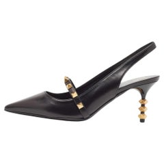 Used Valentino Black Leather Rockstud Slingback Pumps Size 37