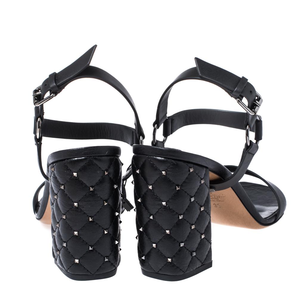 Women's Valentino Black Leather Rockstud Spike Block Heel Sandals Size 39