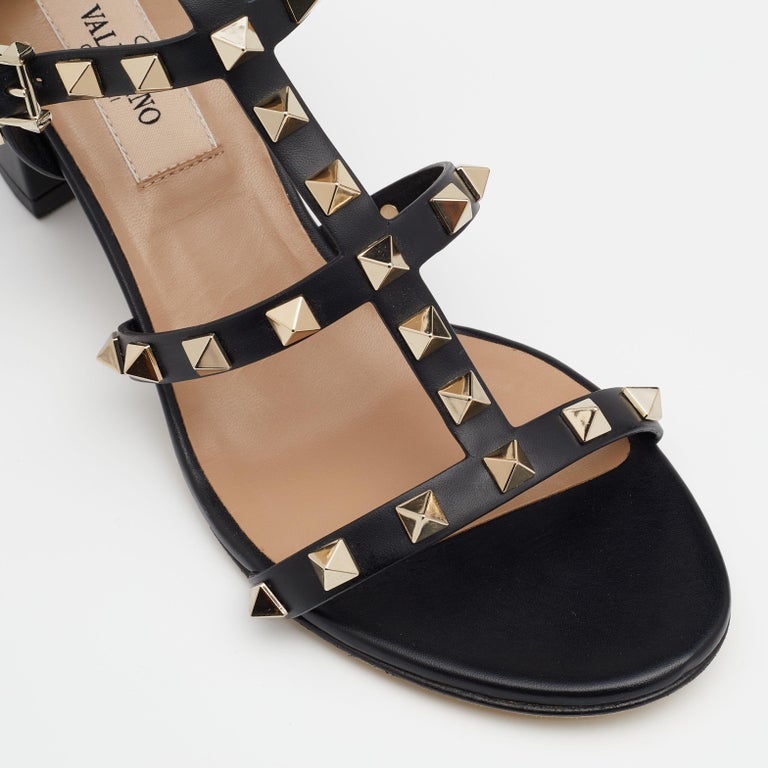 VLTN STUDDED BLOCK HEEL SANDALS 25S 60 MM IN BLACK LAMBSKIN