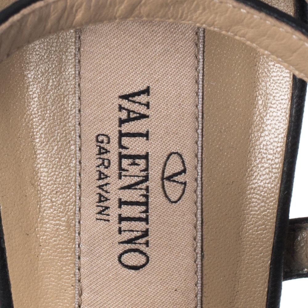 Valentino Black Leather Rockstud Strappy Sandals Size 37.5 2