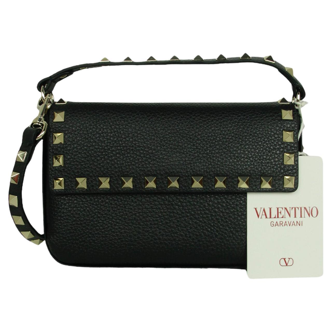 Valentino Black Leather Rockstud Top Handle Crossbody Bag For Sale