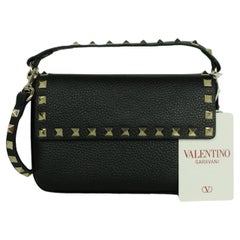 Used Valentino Black Leather Rockstud Top Handle Crossbody Bag