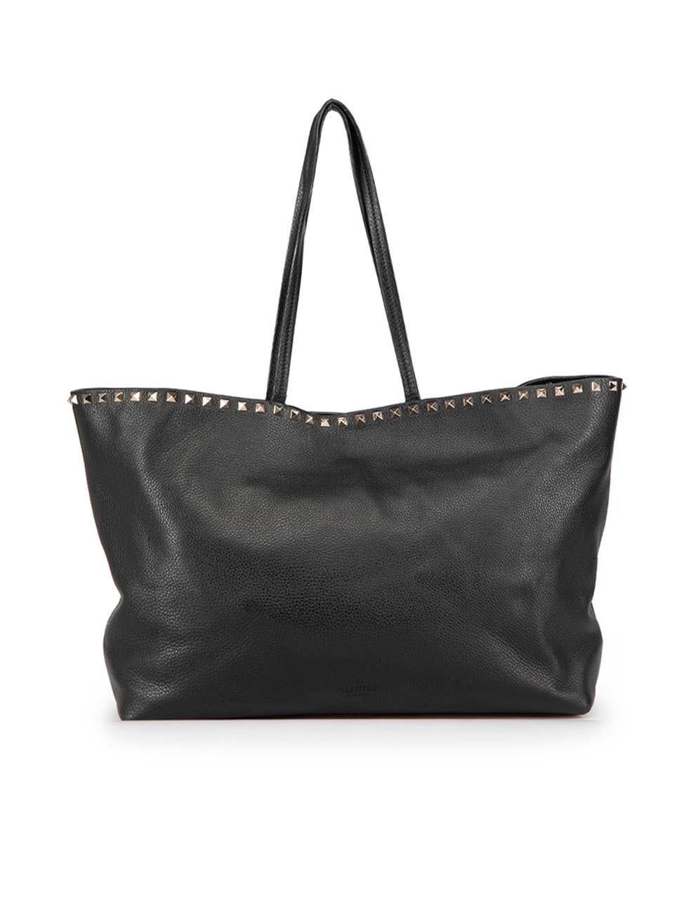 Valentino Black Leather Rockstud Tote Bag In Good Condition For Sale In London, GB