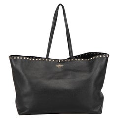 Valentino Black Leather Rockstud Tote Bag