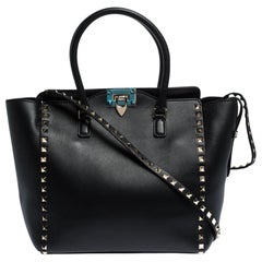 Valentino Black Leather Rockstud Tote