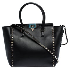 Valentino Black Leather Rockstud Tote