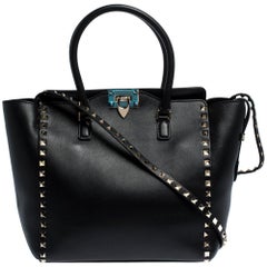 Valentino Black Leather Rockstud Tote