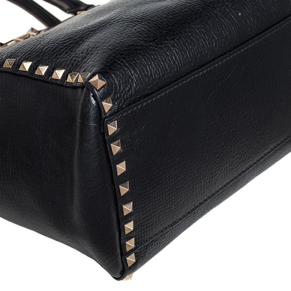 Valentino Black Leather Rockstud Trapeze Tote 6