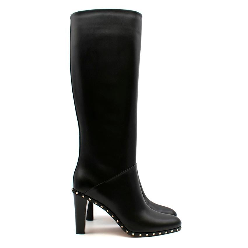 black leather high heel boots