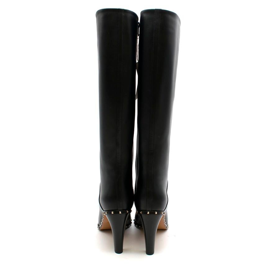 Women's Valentino Black Leather Rockstud Trim Knee Boots 40 EU For Sale