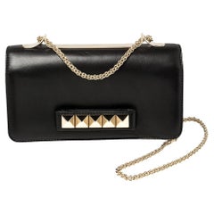 Valentino Black Leather Rockstud Va Va Voom Clutch