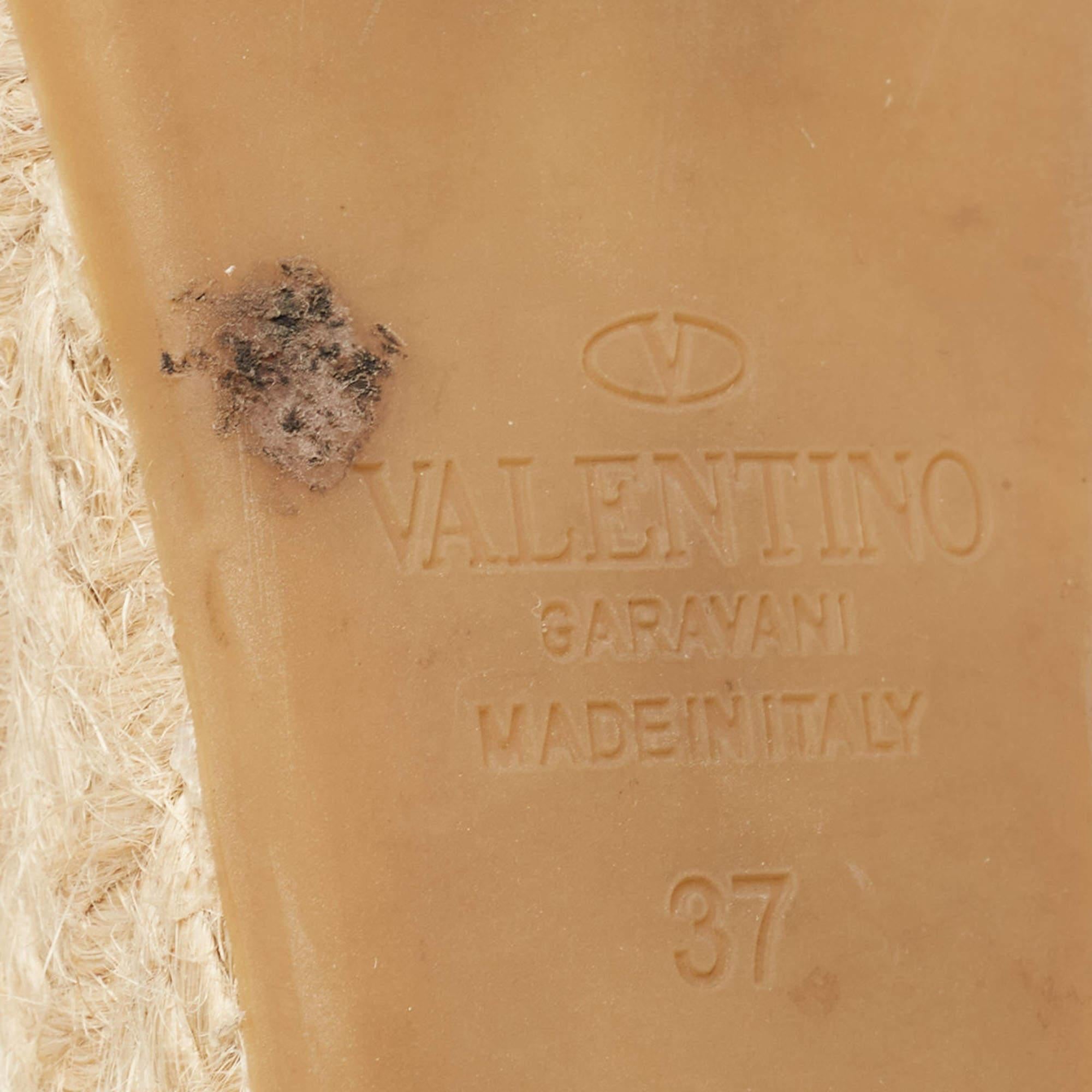 Valentino Black Leather Rockstud Wedge Sandals Size 37 For Sale 3