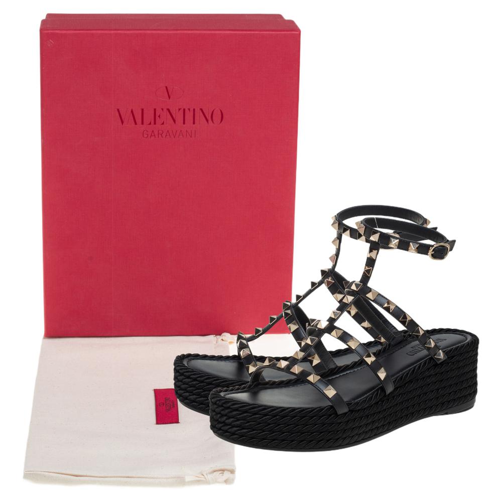 Valentino Black Leather Rockstud Wedge Sandals Size 39 2
