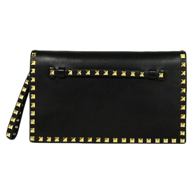 Valentino Black Leather Rockstud Wristlet Clutch Bag For Sale at 1stDibs