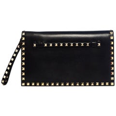 Valentino Black Leather Rockstud Wristlet Clutch Bag rt $1, 875