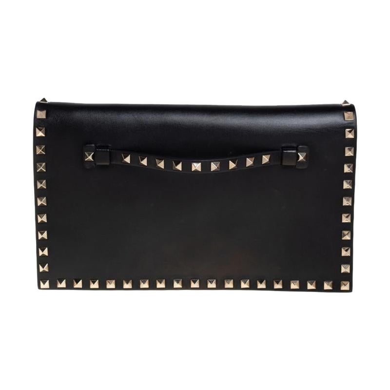Valentino Black Leather Rockstud Wristlet Clutch
