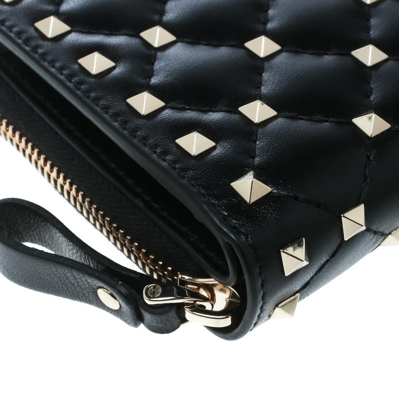 Valentino Black Leather Rockstud Zip Around Flap Wallet 1