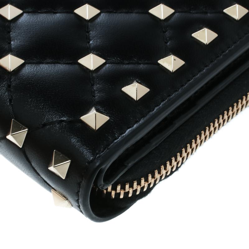 Valentino Black Leather Rockstud Zip Around Flap Wallet 3